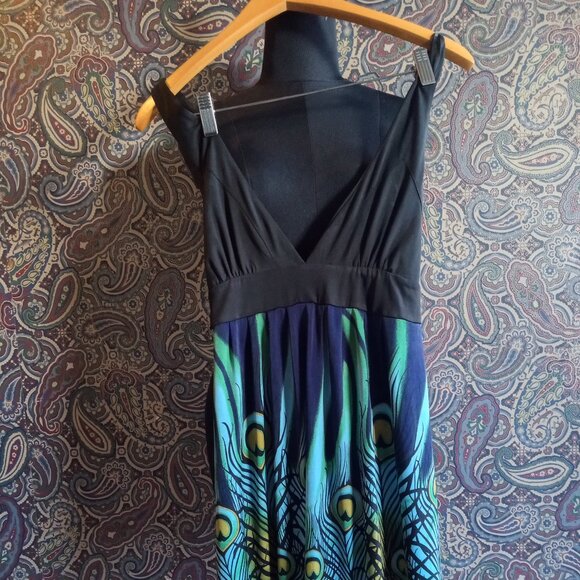 Peacock Print Spaghetti Strapped Women's Backless Summer Dress - Picture 1 of 2